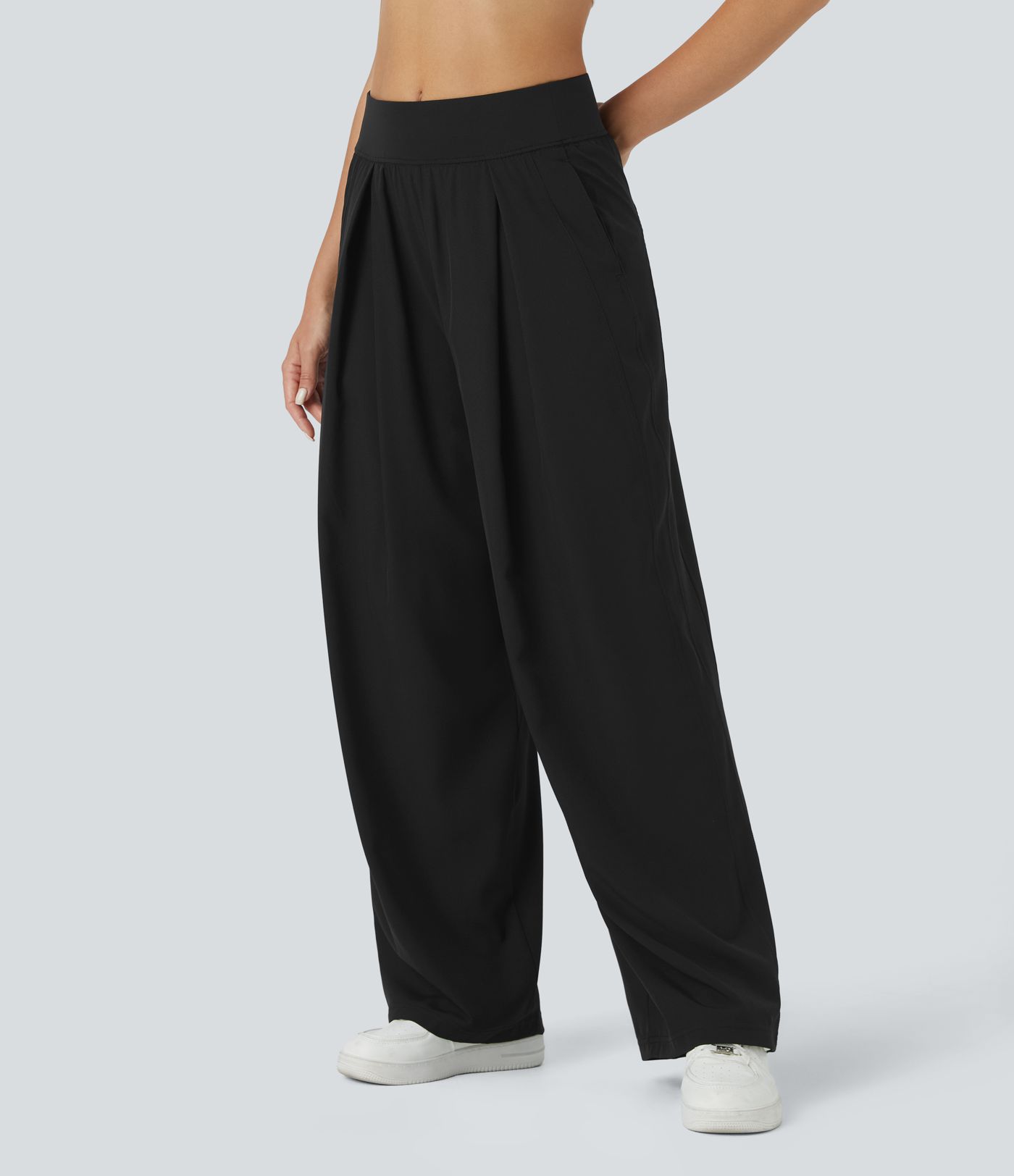 Wide Leg Casual Pants High Waist Side Pockets