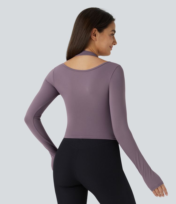 Top Softlyzero™ Plush deportivo yoga 2 en 1 manga larga abertura pulgar cuello halter