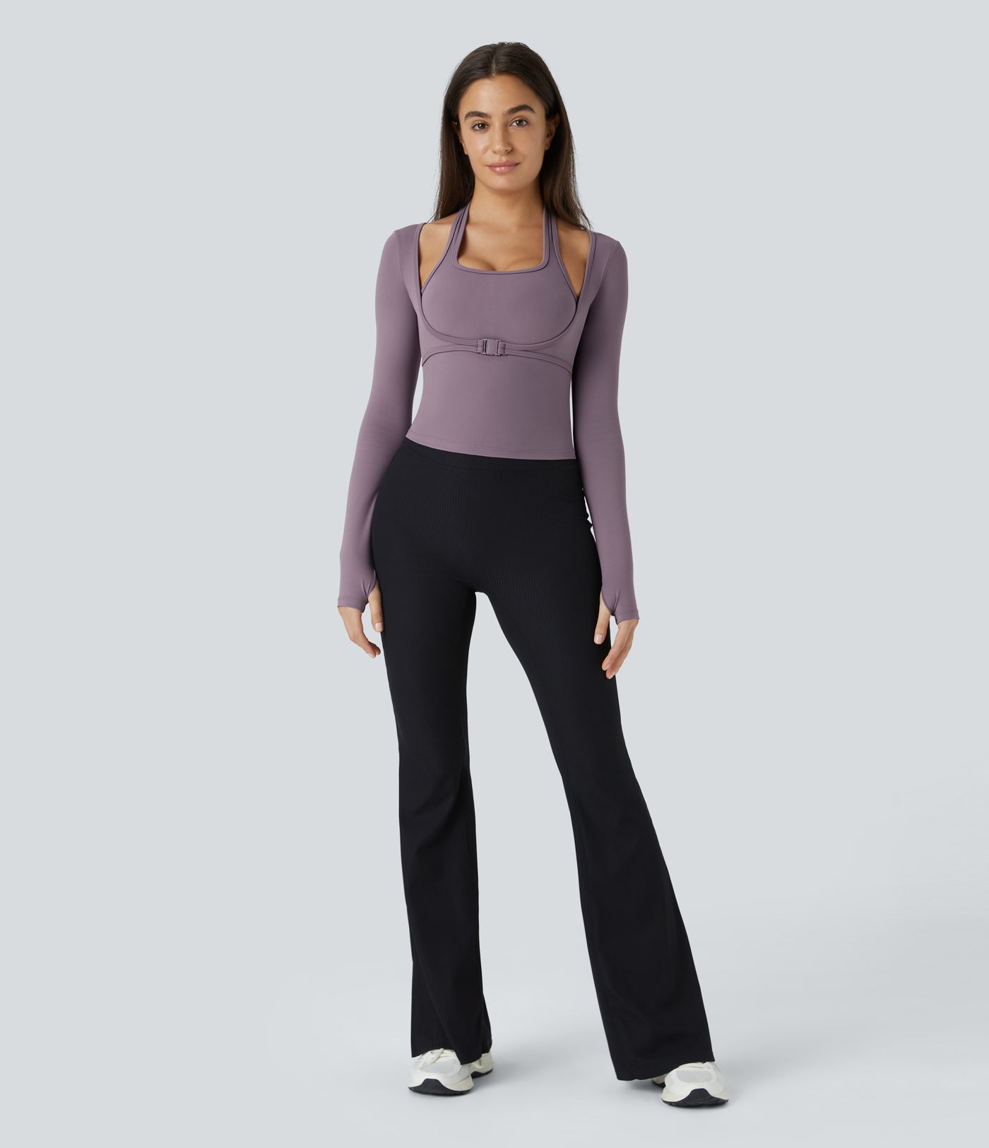 Softlyzero™ Plush Halter Thumb Hole Long Sleeve 2-in-1 Yoga Sports Top