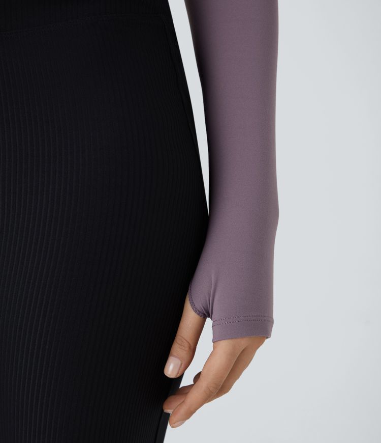 Top Softlyzero™ Plush deportivo yoga 2 en 1 manga larga abertura pulgar cuello halter