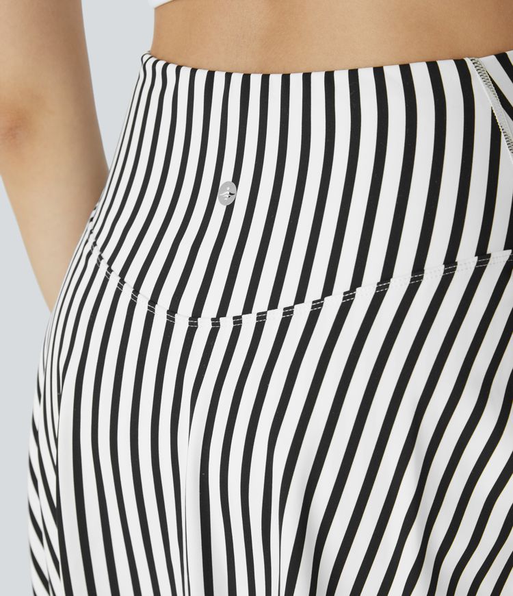 High Waisted Crossover 2-in-1 Side Pocket Striped Mini Tennis Skirt