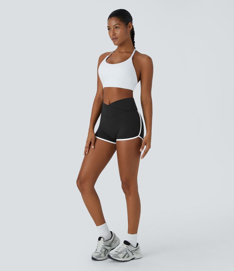 SoftlyZero™ Airy High Waisted Crossover Color Block Butt Lifting Cool Touch Shorts 2.5''-UPF50+