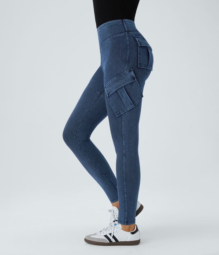 Halara Flex™ High Waisted Cargo Pocket Skinny Stretchy Knit Denim Casual Leggings