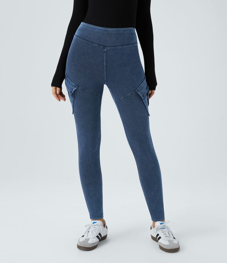 Halara Flex™ High Waisted Cargo Pocket Skinny Stretchy Knit Denim Casual Leggings