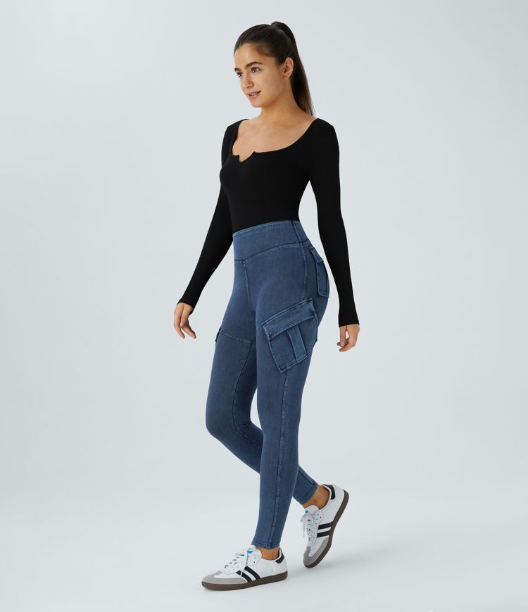 Halara Flex™ High Waisted Cargo Pocket Skinny Stretchy Knit Denim Casual Leggings