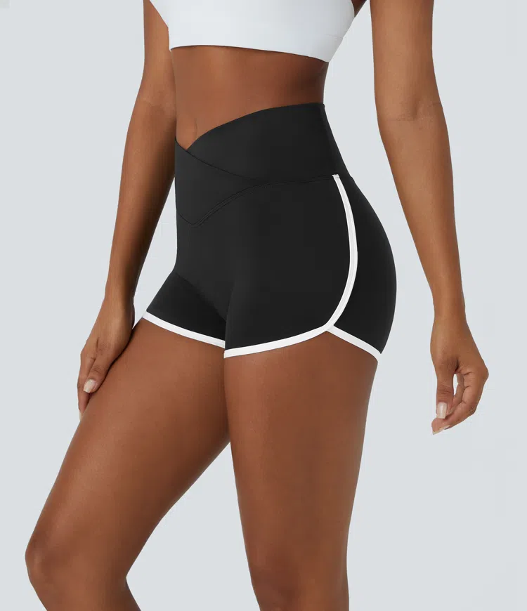 SoftlyZero™ Airy High Waisted Crossover Color Block Butt Lifting Cool Touch Shorts 2.5''-UPF50+