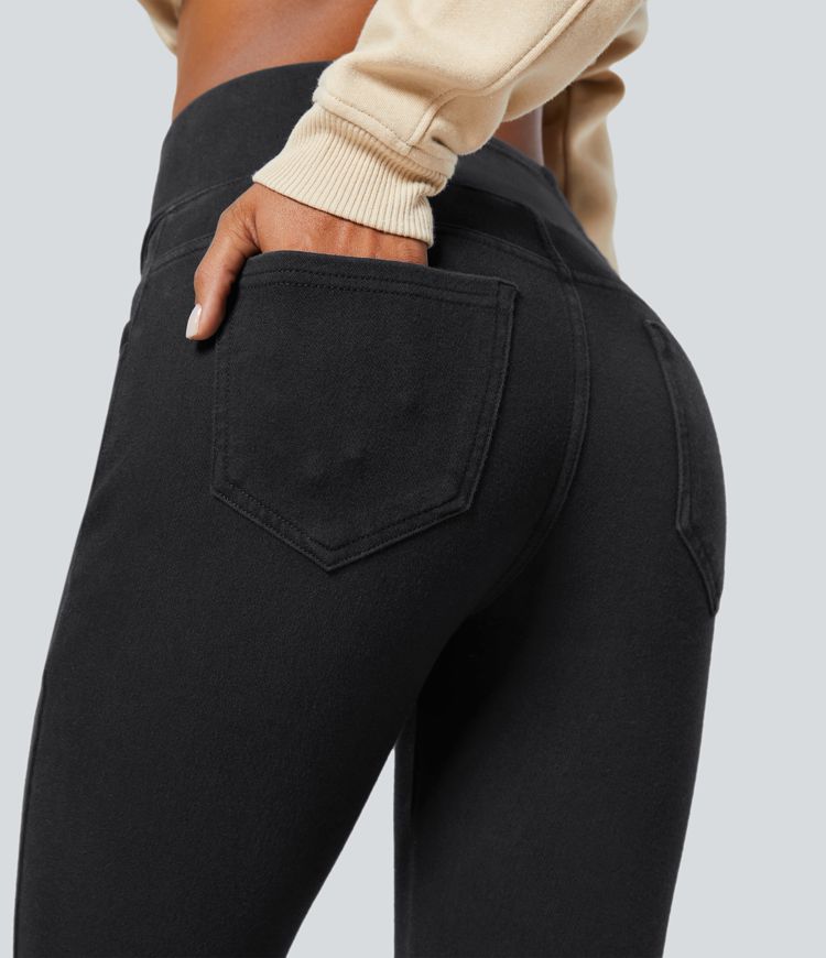 Halara Flex™ Leggings mezclilla elástica polar cintura cruzada tiro alto 7/8