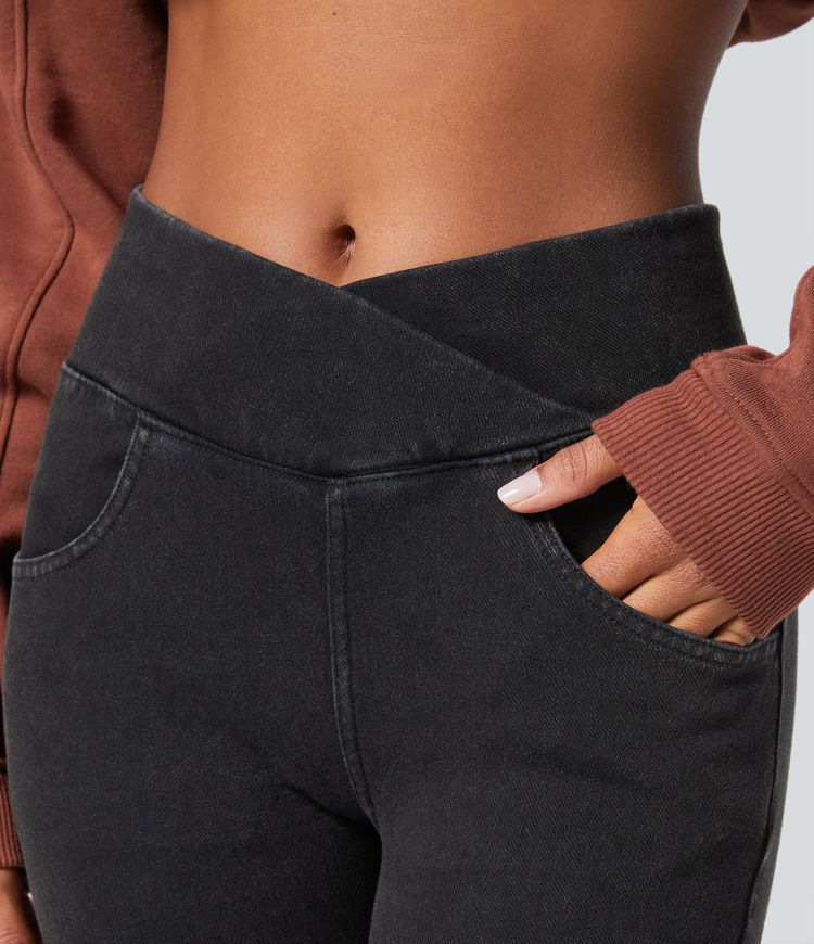 Halara Flex™ High Waisted Crossover Pockets Denim Casual 7/8 Leggings
