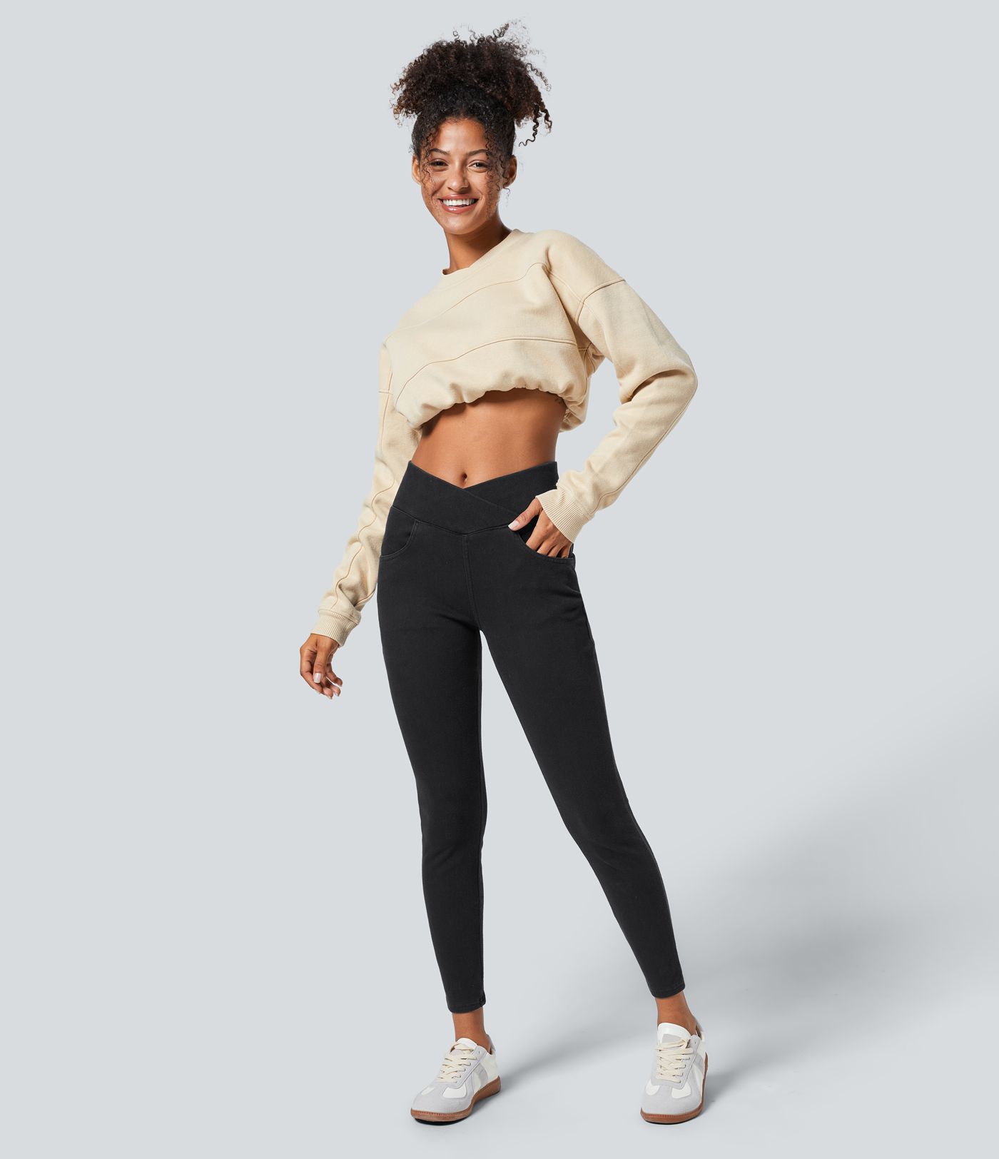 Halara Flex™ Leggings mezclilla elástica polar cintura cruzada tiro alto 7/8