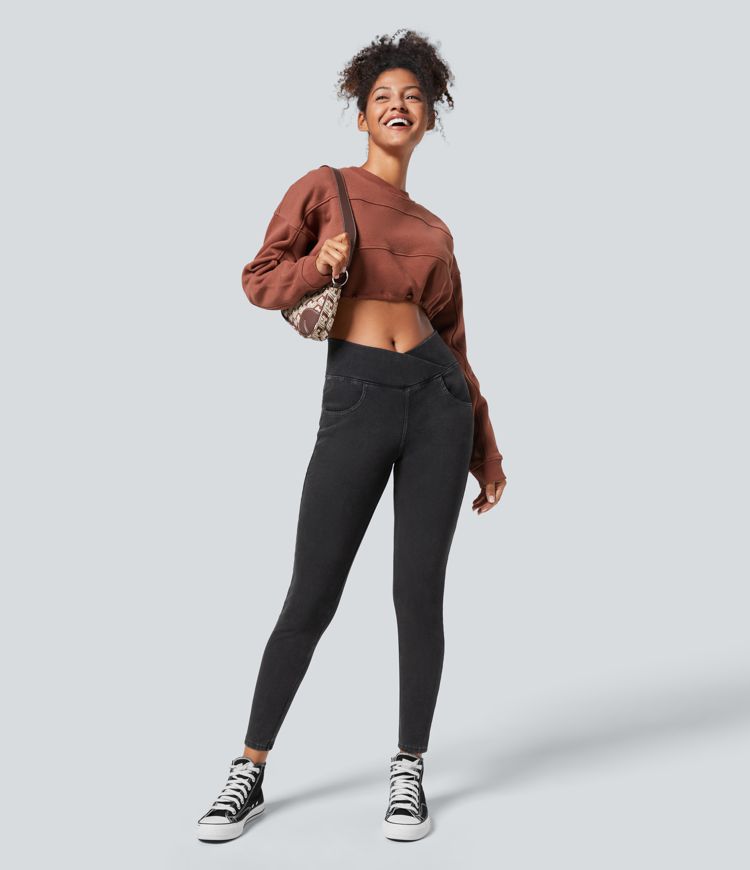 Halara Flex™ High Waisted Crossover Pockets Denim Casual 7/8 Leggings