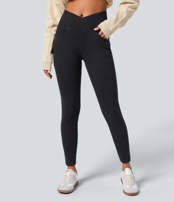 Halara Flex™ Leggings mezclilla elástica polar cintura cruzada tiro alto 7/8