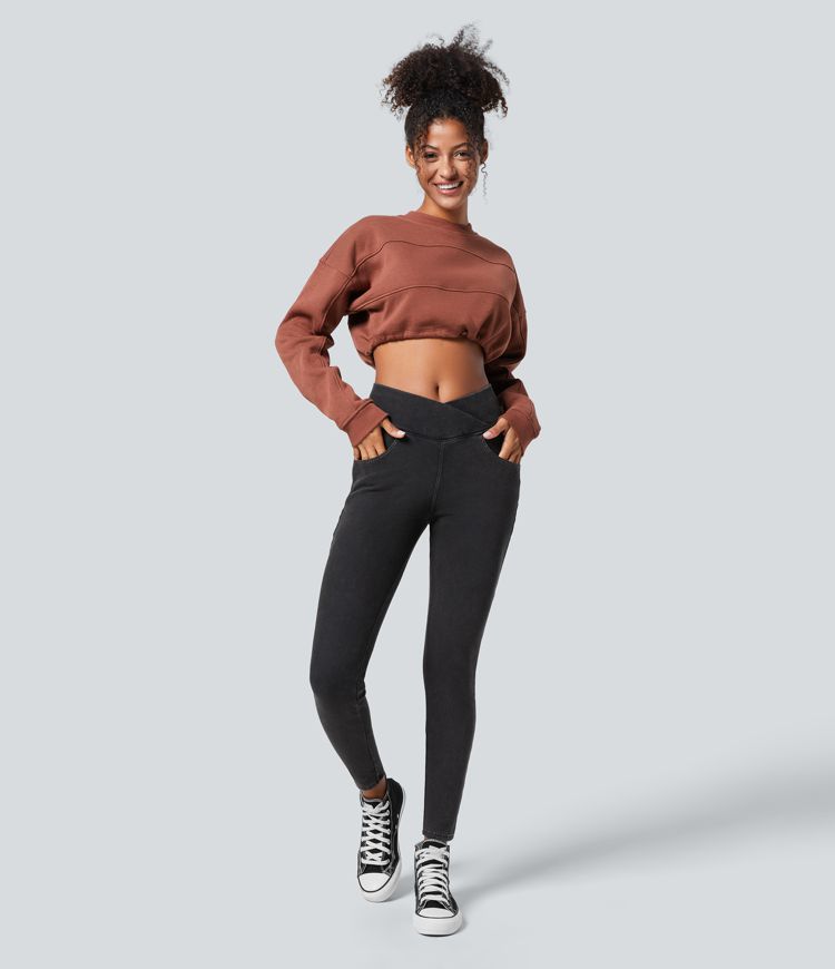 Halara Flex™ High Waisted Crossover Pockets Denim Casual 7/8 Leggings