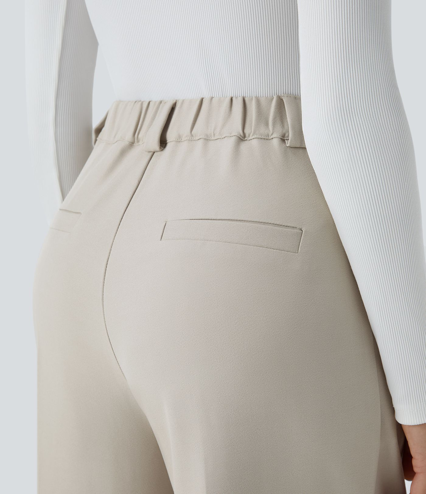 High Waisted Zipper Pocket Wide Leg Work Trousers