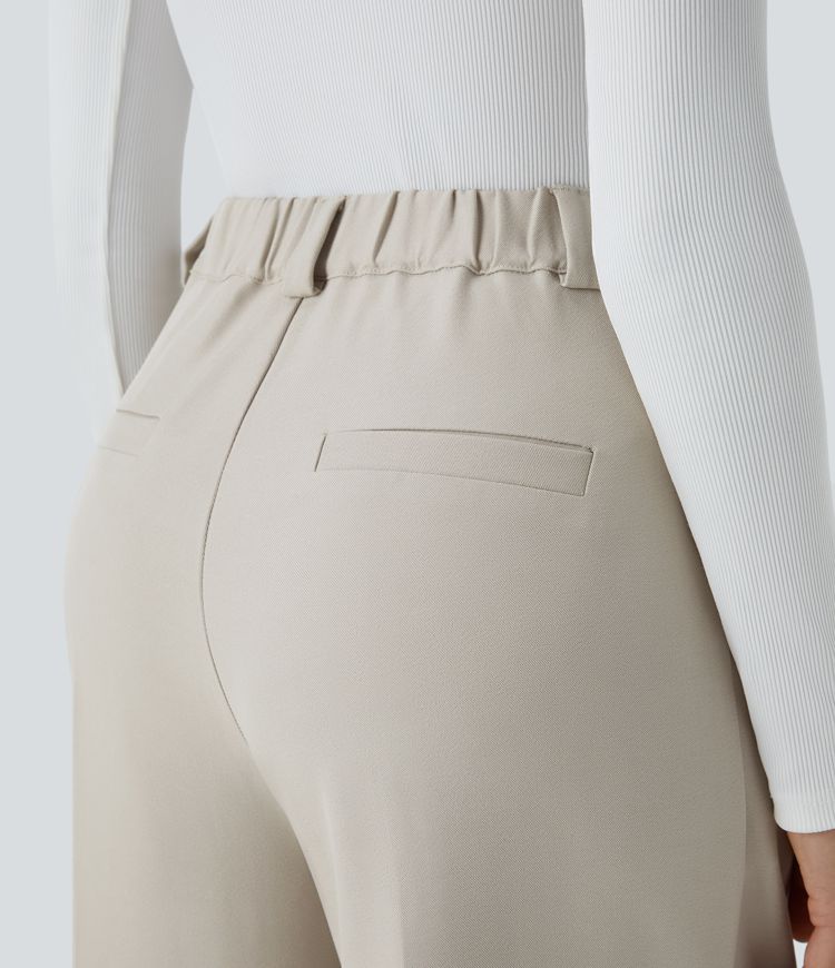 High Waisted Zipper Pocket Wide Leg Work Trousers