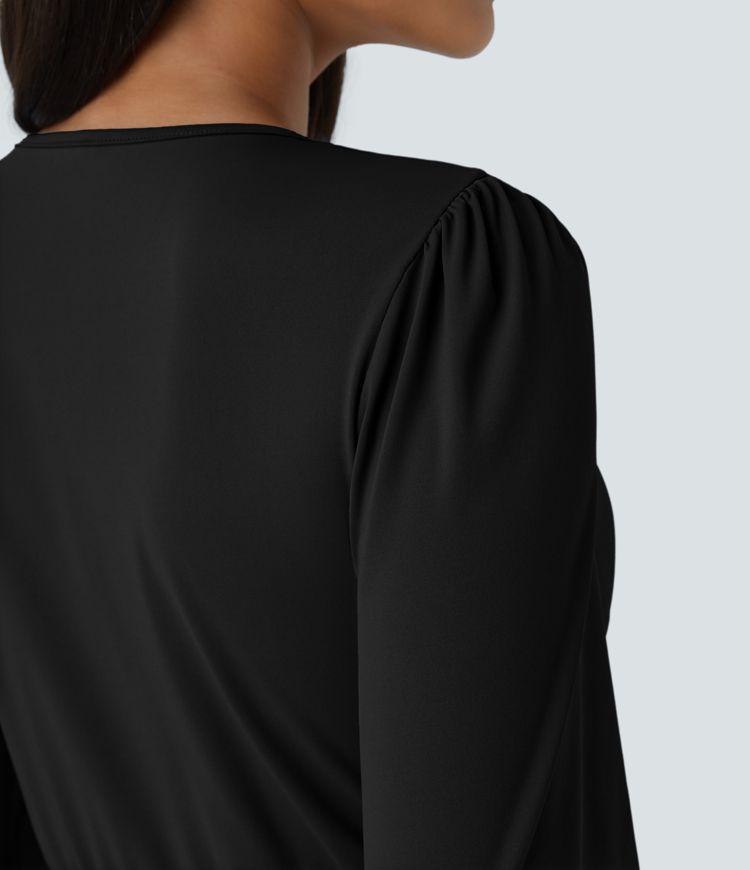 Robe de Soirée Mi-longue à Col V, Manches Longues, Plis et Ourlet Tulipe