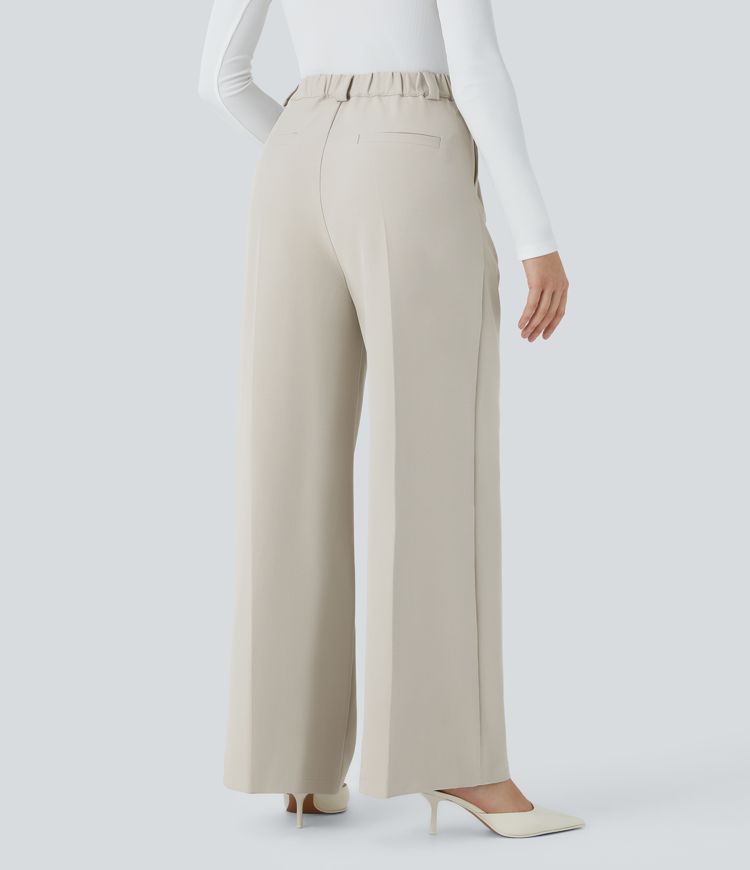 High Waisted Zipper Pocket Wide Leg Work Trousers