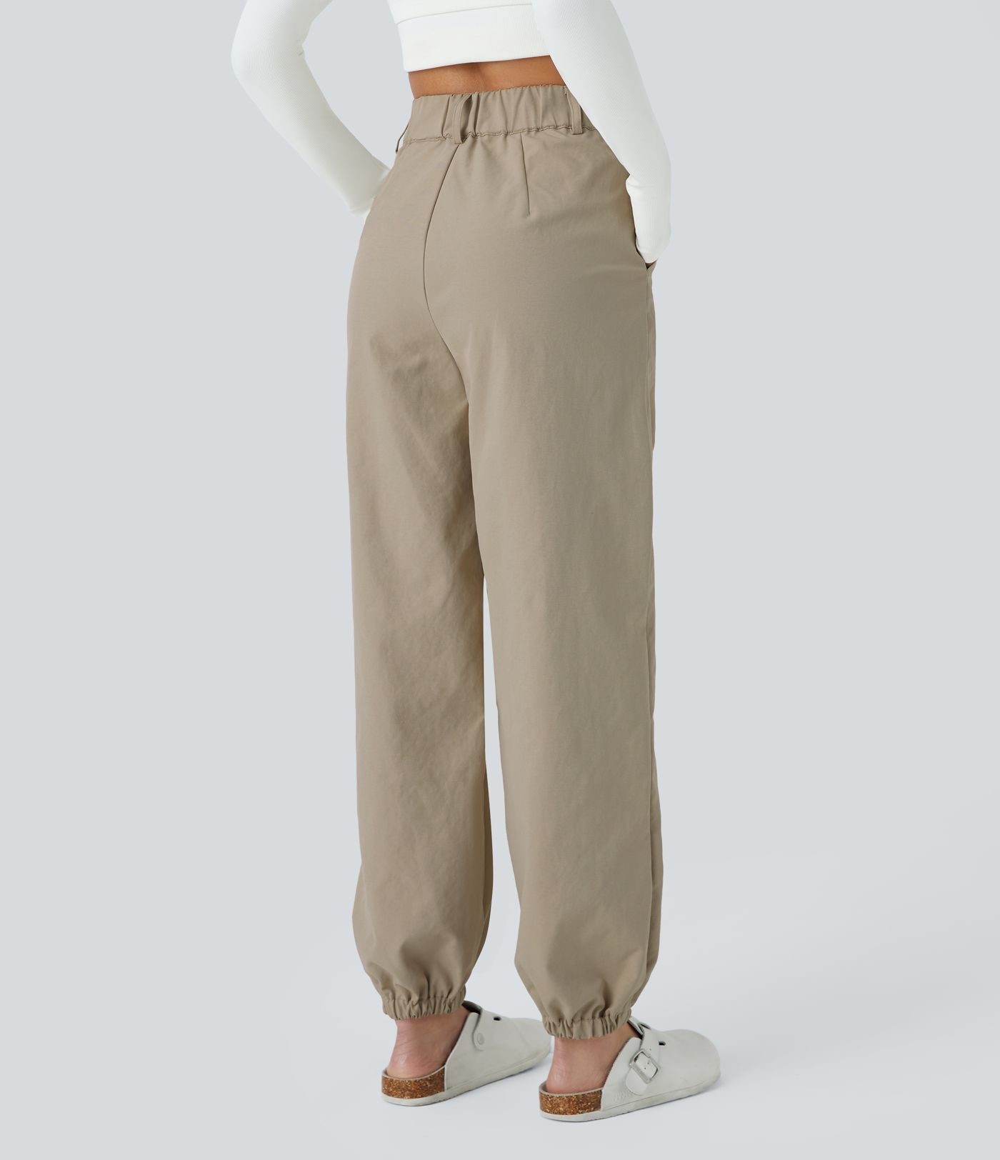 High Waisted Zipper Pocket Casual Pile Joggers