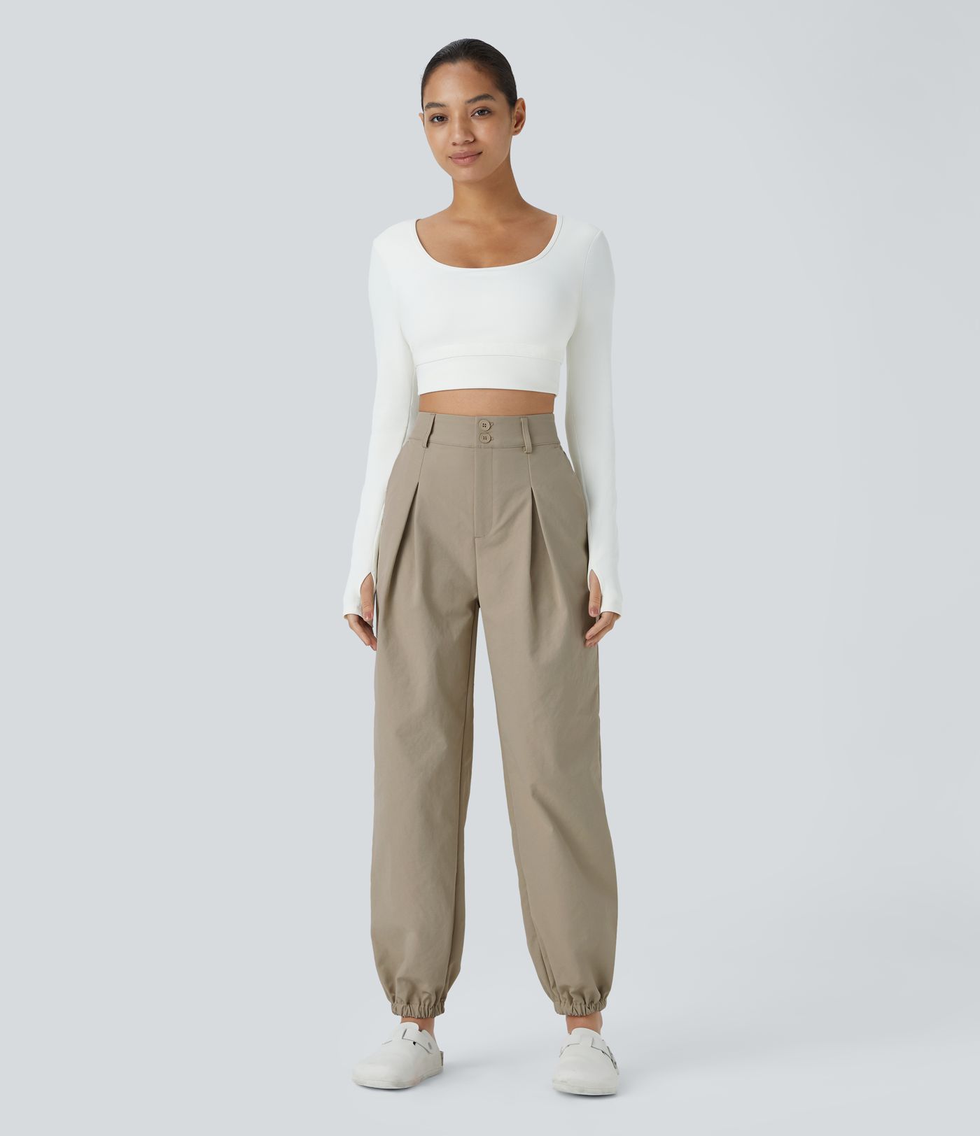 High Waisted Zipper Pocket Casual Pile Joggers