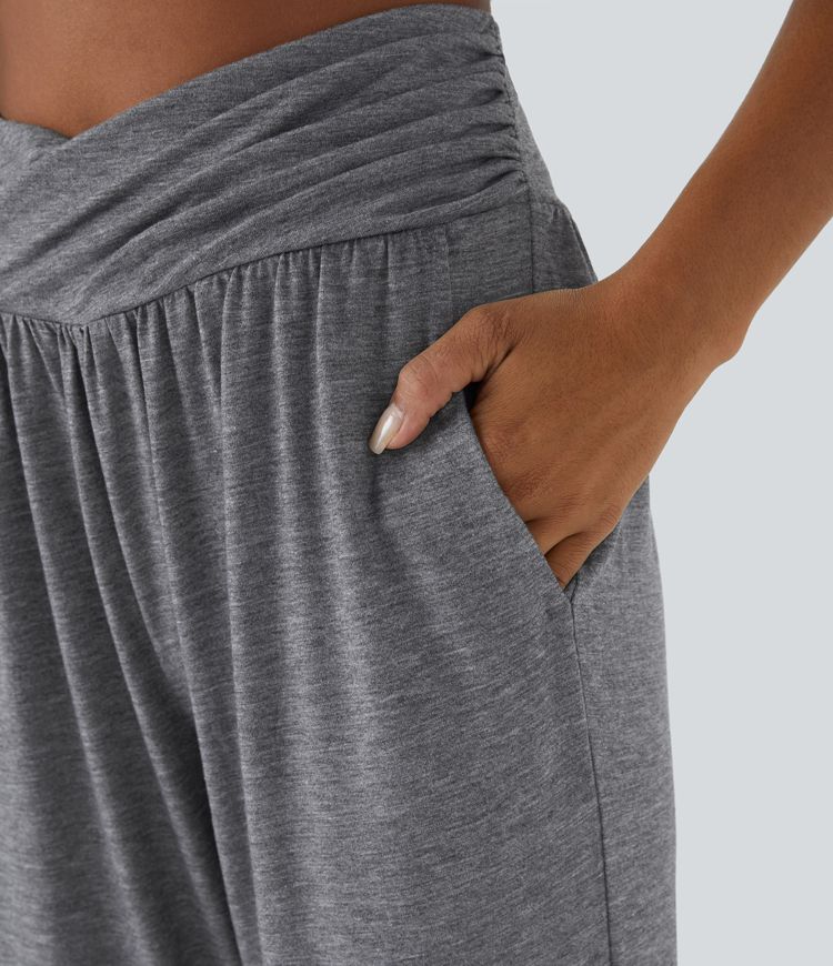 High Waisted Crossover Pocket Casual Joggers