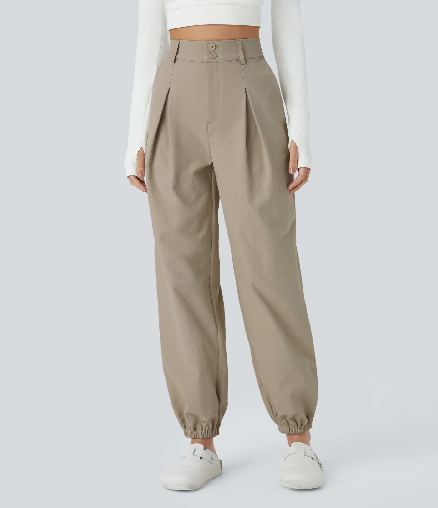High Waisted Zipper Pocket Casual Pile Joggers