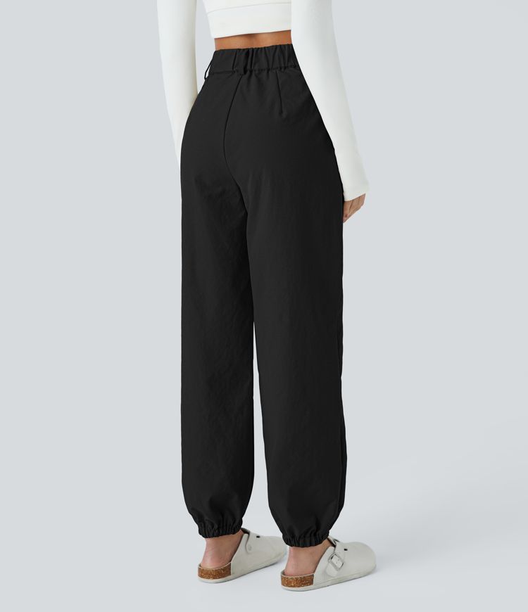 High Waisted Button Zipper Plicated Side Pocket Casual Pile Joggers
