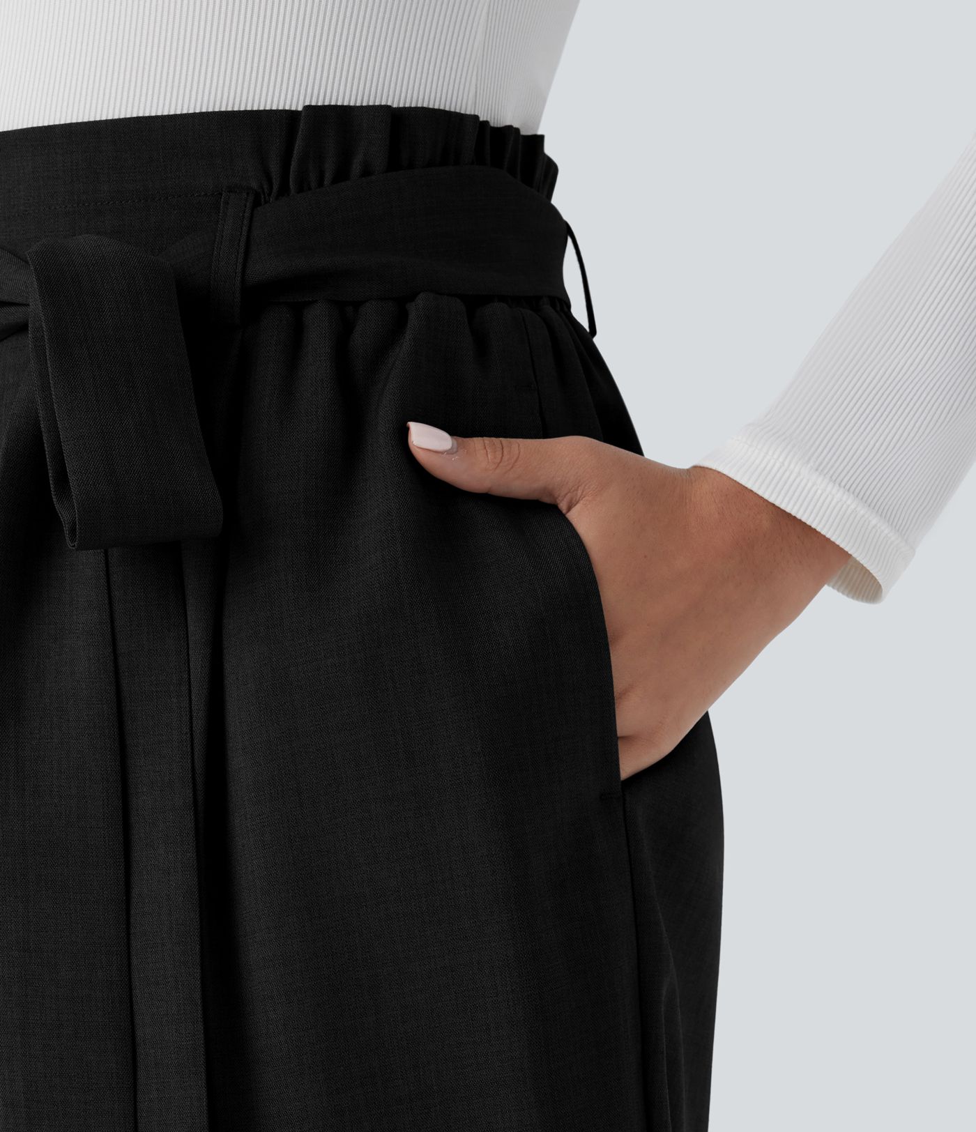 High Waisted Belted Pocket Straight Leg Work Pants