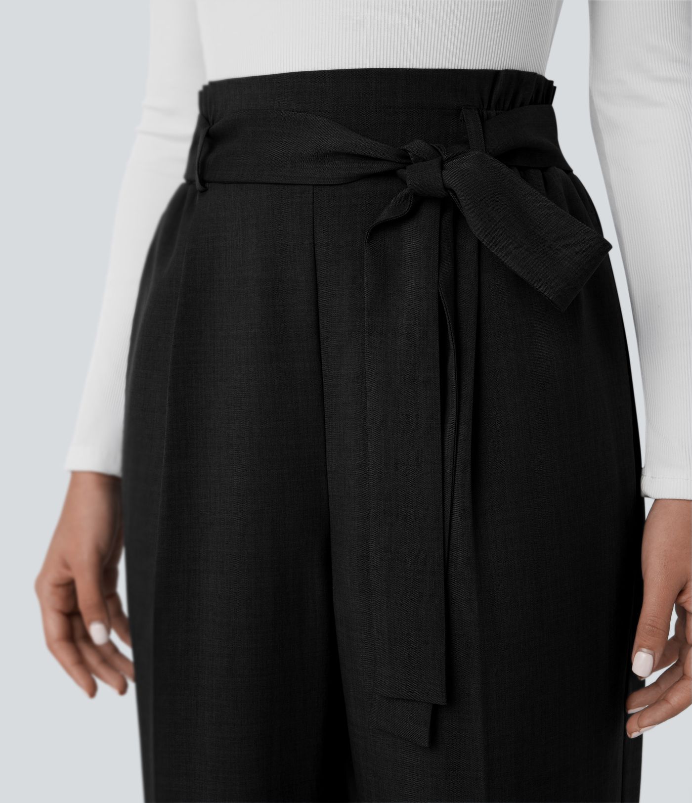 High Waisted Belted Pocket Straight Leg Work Pants