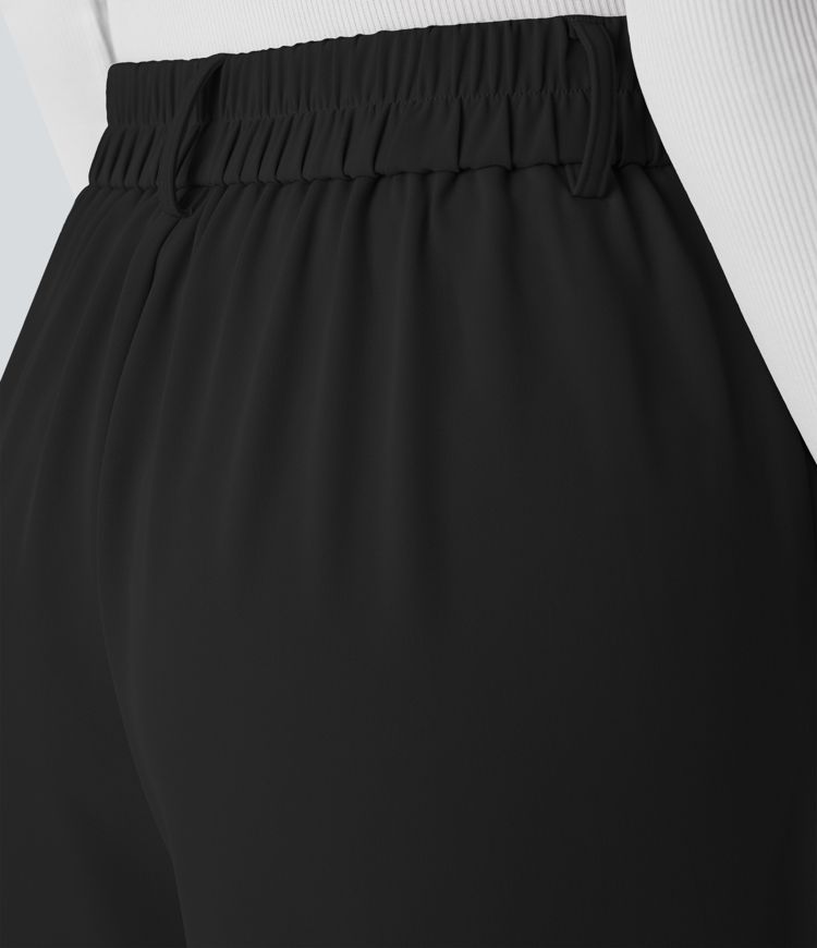 High-waist belted zipper wide-leg work pants with side pockets