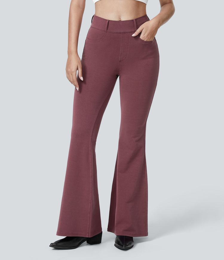 Halara Flex™ Jegging Flare Travail Tricot Extensible Lavé Coloré à Taille Haute avec Multipoches