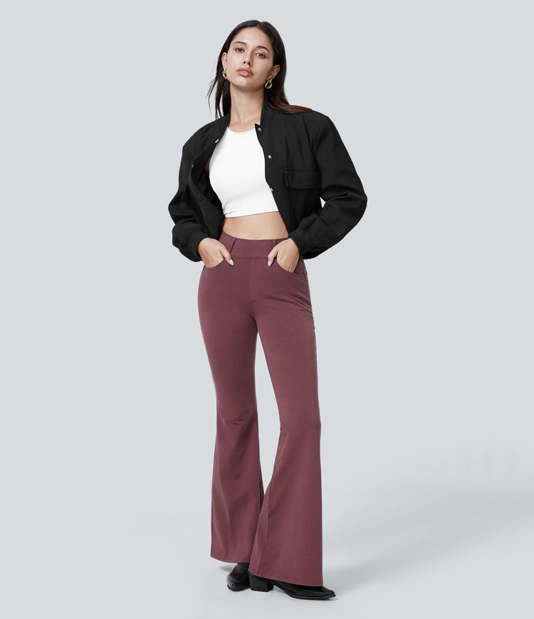 Halara Flex™ Jegging Flare Travail Tricot Extensible Lavé Coloré à Taille Haute avec Multipoches