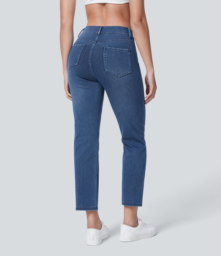 Halara Flex™ Mid Rise Pockets Straight Leg Washed Work Jeans