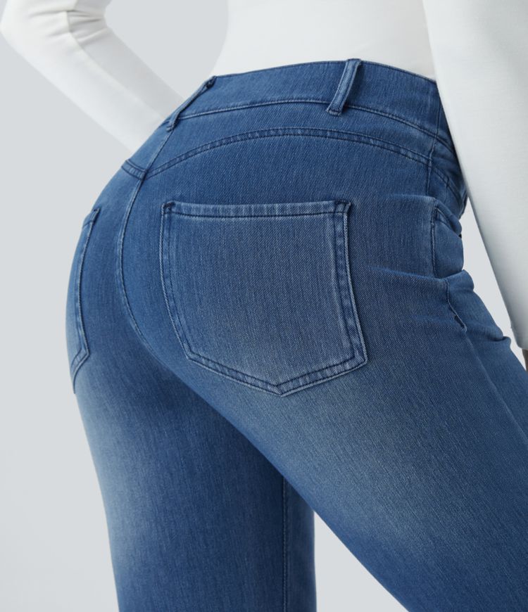 Halara Flex™ Mid Rise Pockets Straight Leg Washed Work Jeans