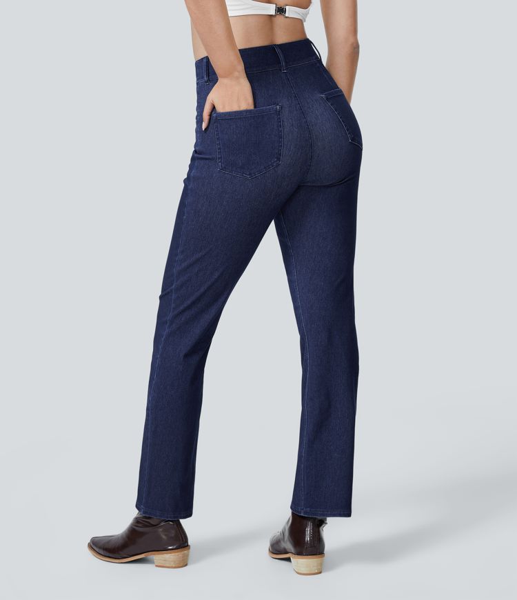 Halara Flex™ Mid-Rise Multi-Pocket Washed Stretch Knit Work Bootcut Jeans