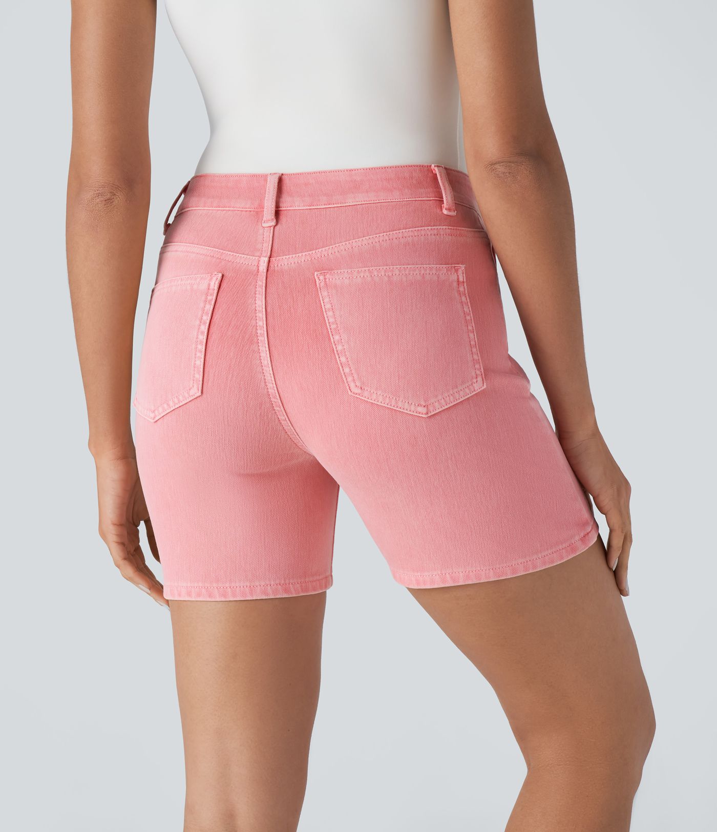 Halara Flex™ Short 12,5cm Casual en Denim Tricot Extensible Lavé à Taille Haute avec Multiples Poches Colorées