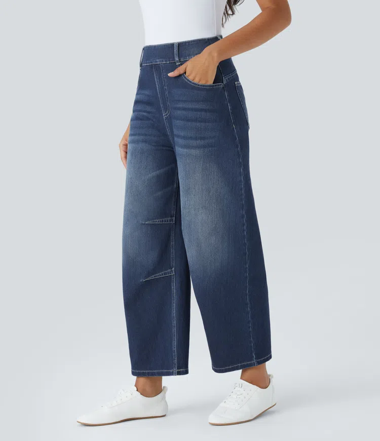 Halara Flex™ Mid Rise Pockets Barrel Leg Casual Jeans