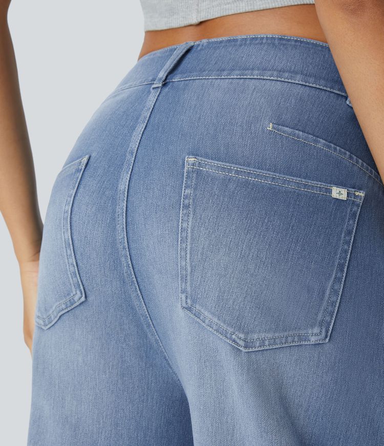 Halara Flex™ Mid Rise Pockets Women Wide Leg Baggy Barrel Leg Casual Denim Jeans