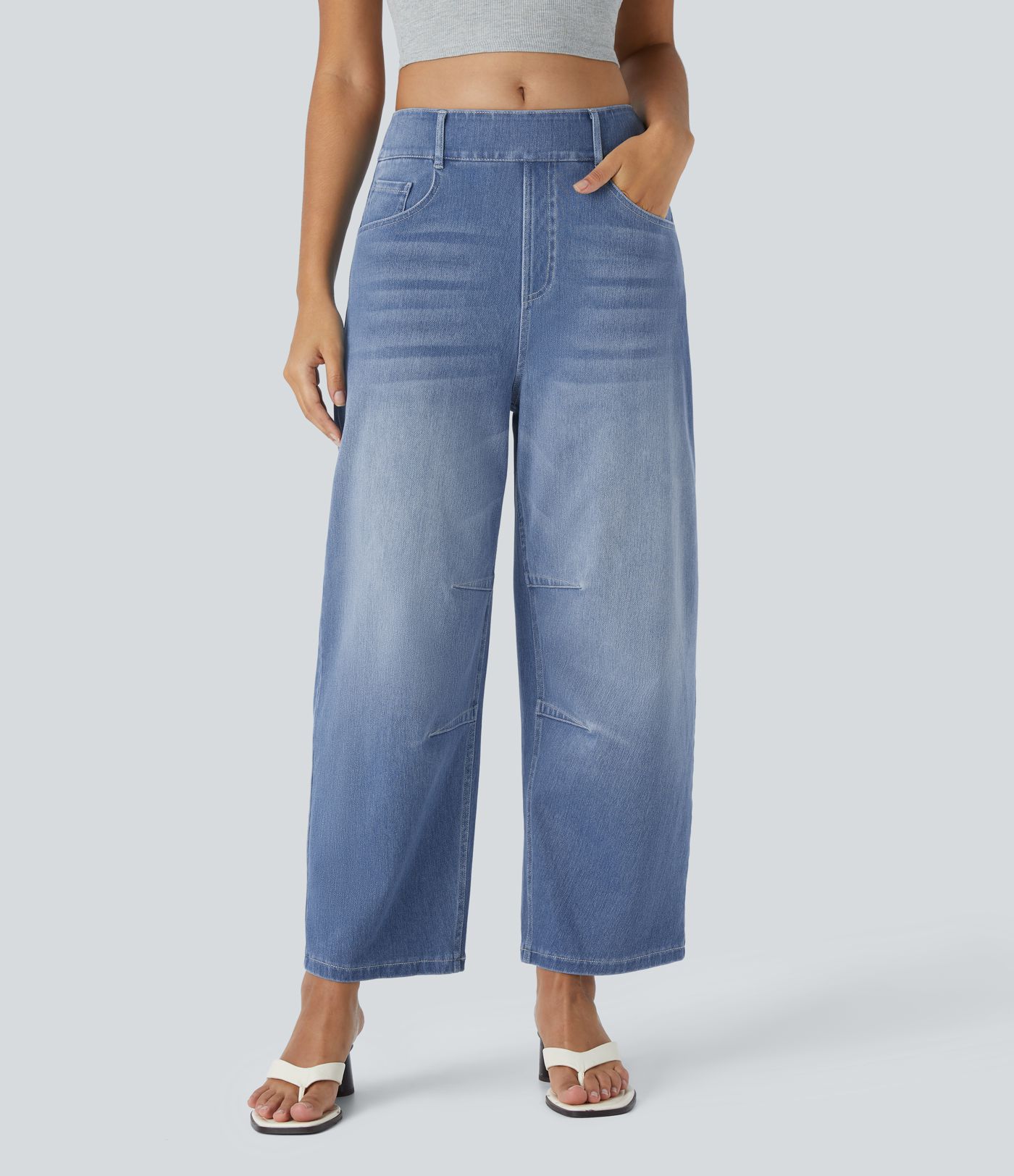 Halara Flex™ Mid Rise Pockets Women Wide Leg Baggy Barrel Leg Casual Denim Jeans