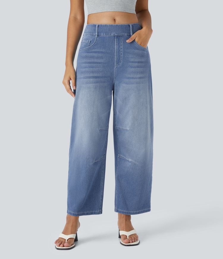 Halara Flex™ Mid Rise Pockets Women Wide Leg Baggy Barrel Leg Casual Denim Jeans