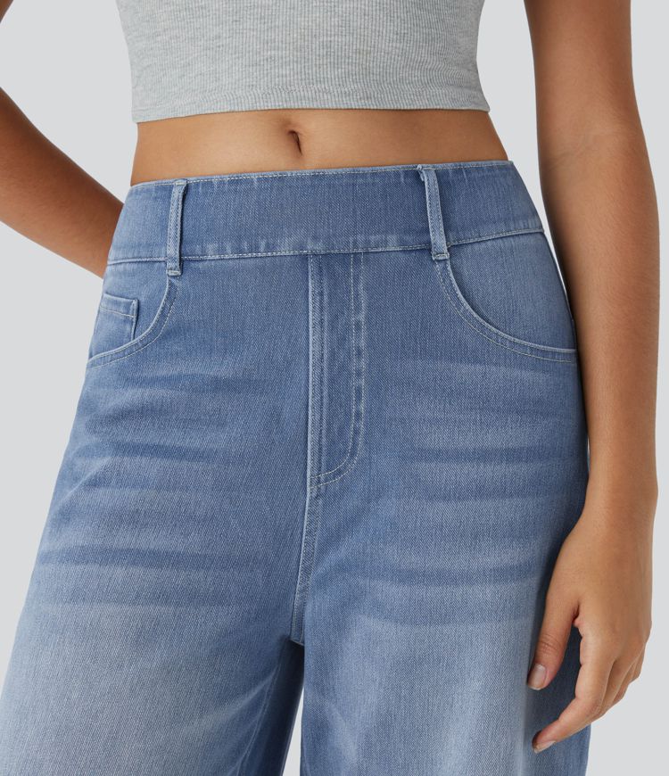 Halara Flex™ Mid Rise Pockets Women Wide Leg Baggy Barrel Leg Casual Denim Jeans