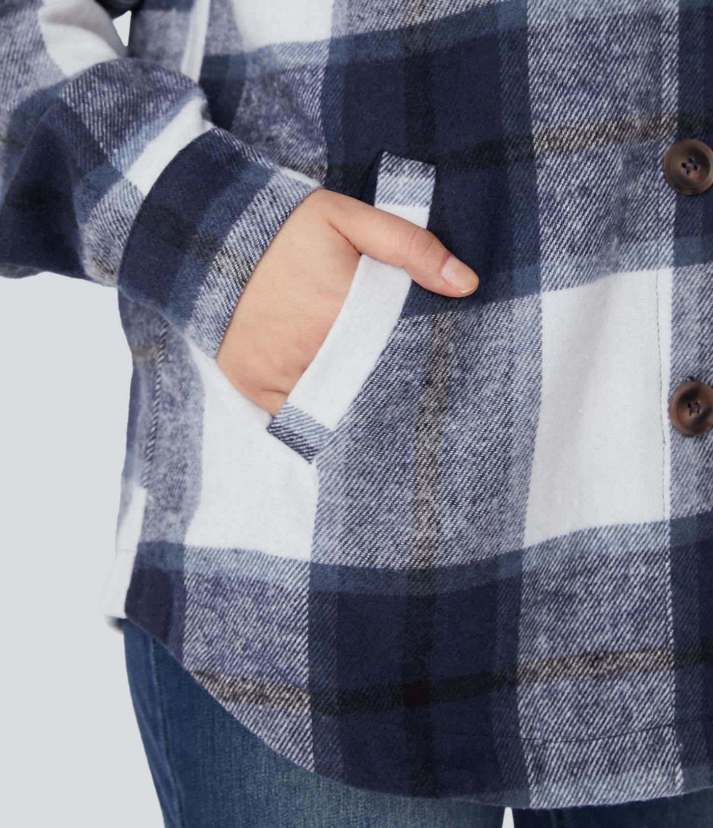 Casual karierte Fleecejacke mit Kapuze, Kordelzug, Knöpfen und Taschen