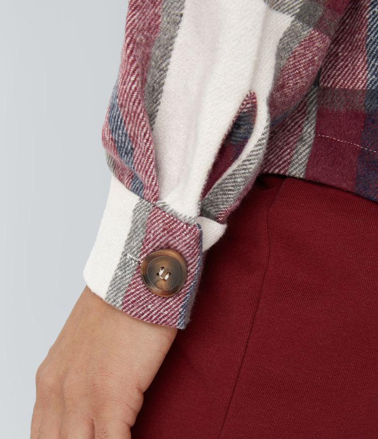 Hooded Drawstring Pocket Plaid Thermal Casual Jacket