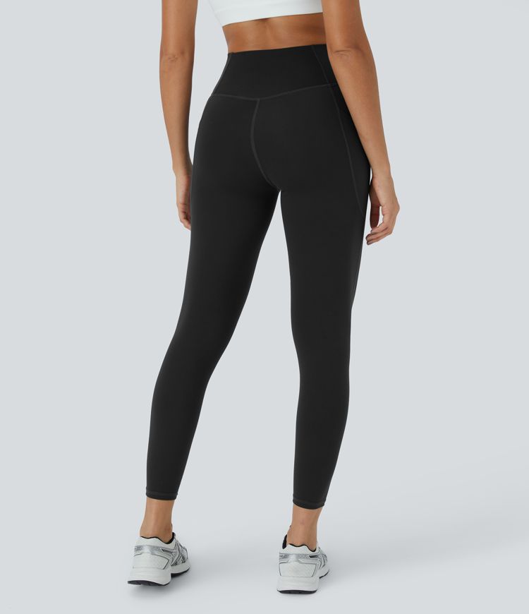 High Waisted Crossover Side Pocket Ripped Cut Out Casual 7/8 Leggings