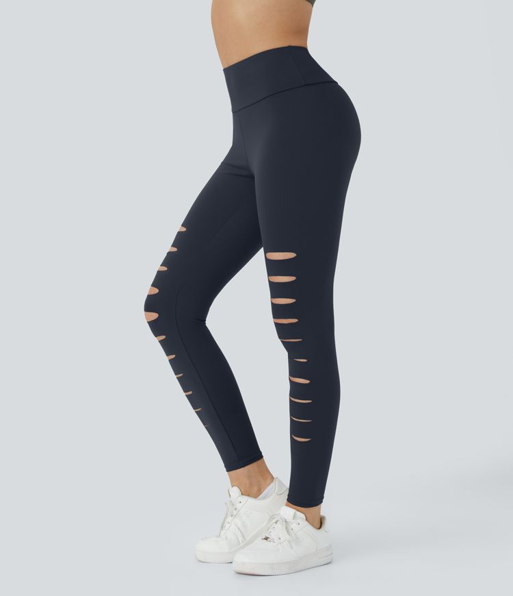 Leggings rasgados con agujeros de tiro alto