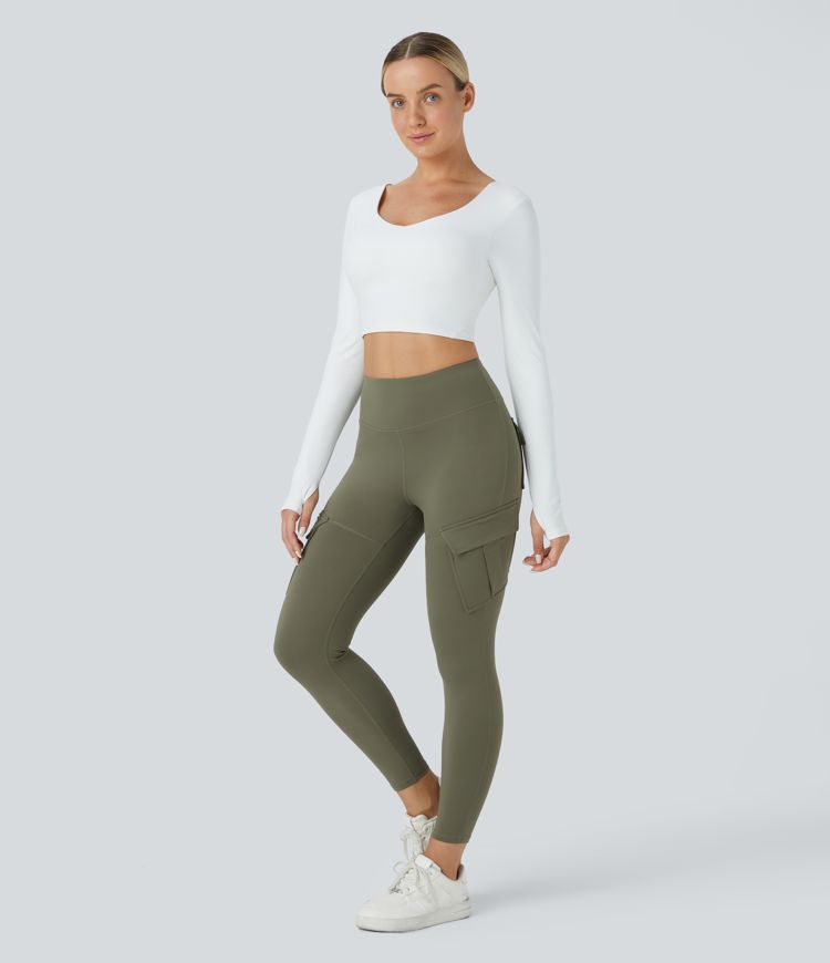SoftlyZero™ Plush Thermal High Waisted Cargo Pocket Skinny 7/8 Yoga Leggings