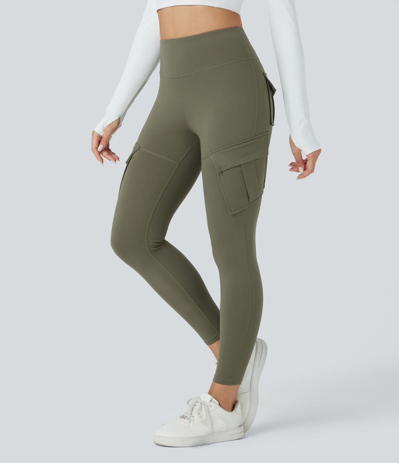 SoftlyZero™ Plush Thermal High Waisted Cargo Pocket Skinny 7/8 Yoga Leggings