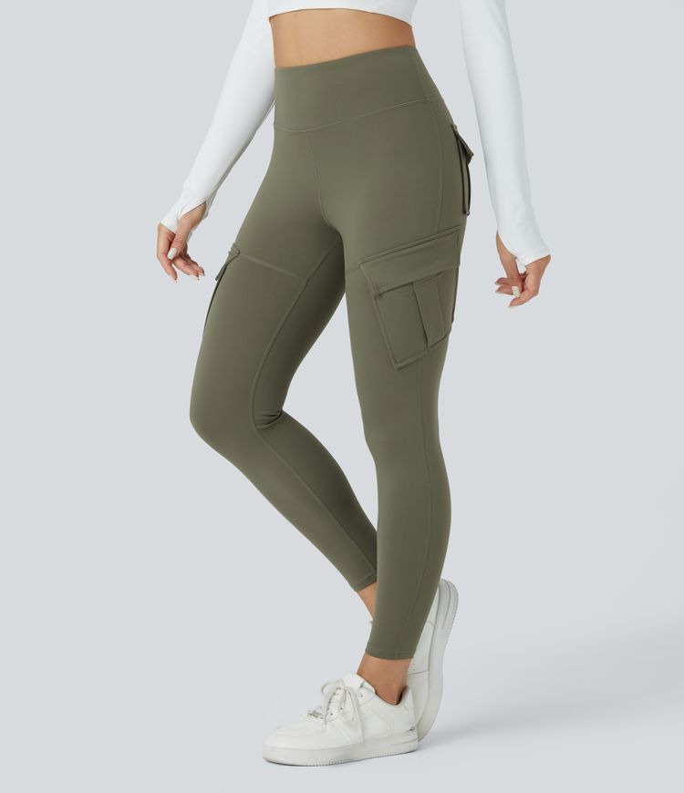 SoftlyZero™ Plush Thermal High Waisted Cargo Pocket Skinny 7/8 Yoga Leggings