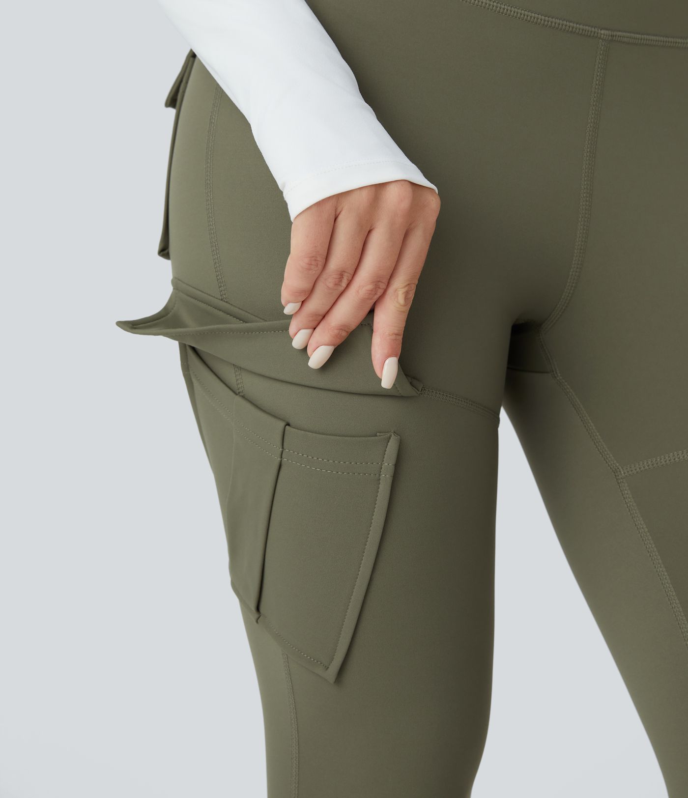 SoftlyZero™ Plush Thermal High Waisted Cargo Pocket Skinny 7/8 Yoga Leggings