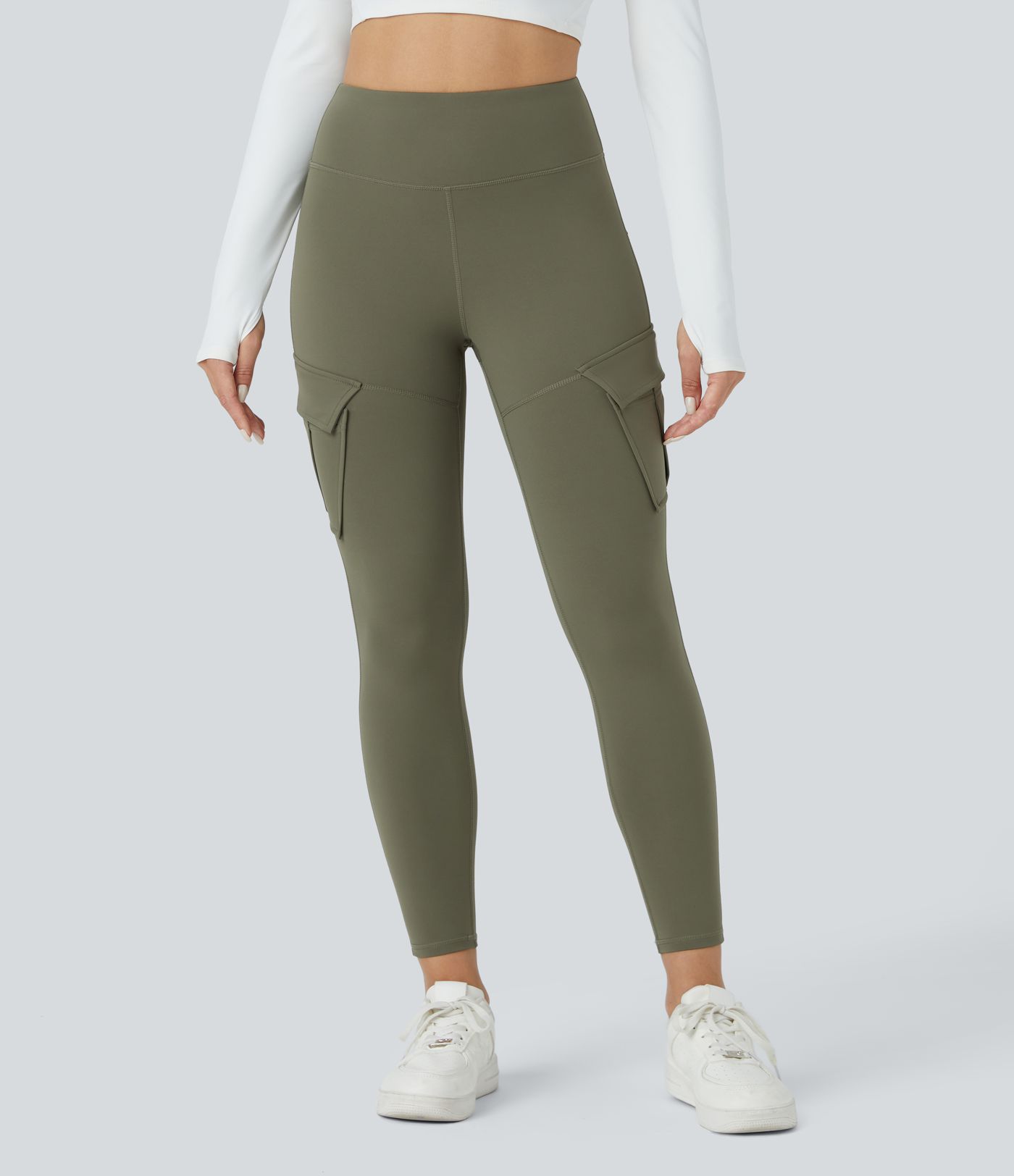 SoftlyZero™ Plush Thermal High Waisted Cargo Pocket Skinny 7/8 Yoga Leggings