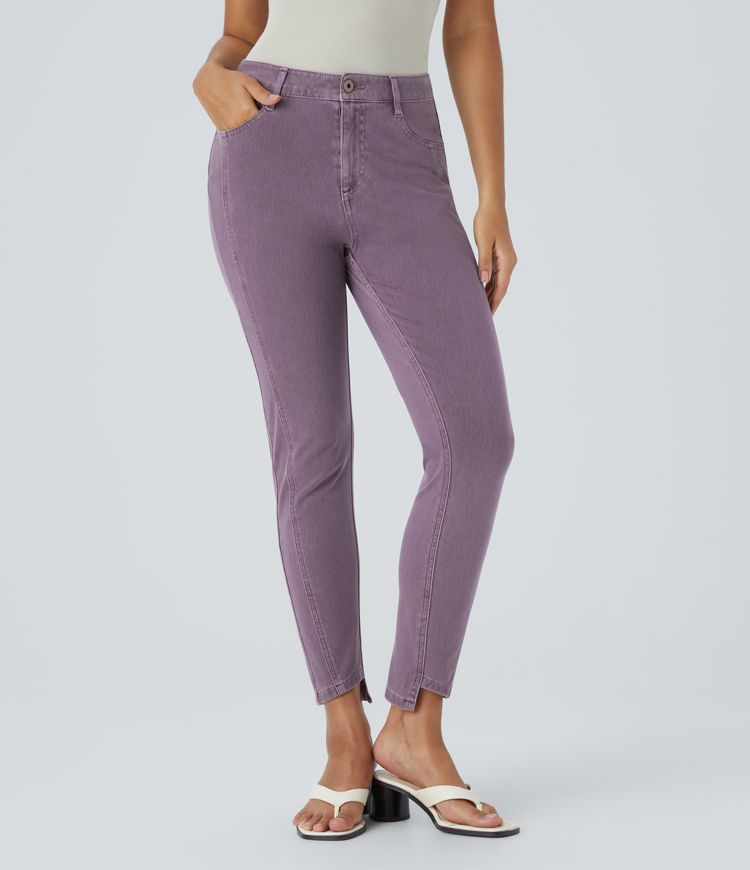 Jean skinny décontracté Halara Flex™ taille mi-haute, extensible et coloré, avec bouton, zip et poches multiples