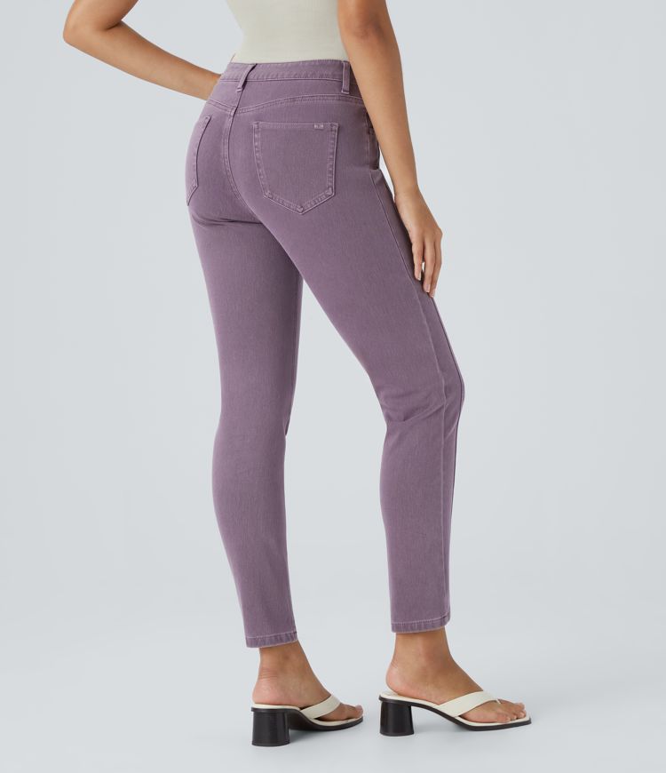 Jean skinny décontracté Halara Flex™ taille mi-haute, extensible et coloré, avec bouton, zip et poches multiples
